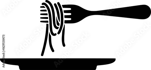 Fork holding spaghetti over a plate pasta food