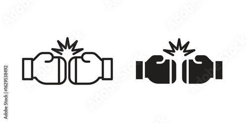 Two boxing gloves icon. simple, flat, black, outline.