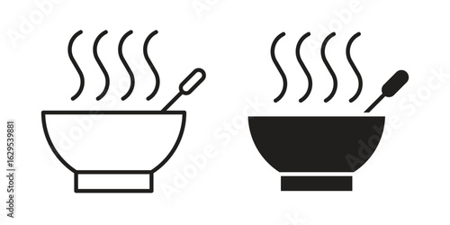 Soup bowl icon. simple, flat, black, outline.