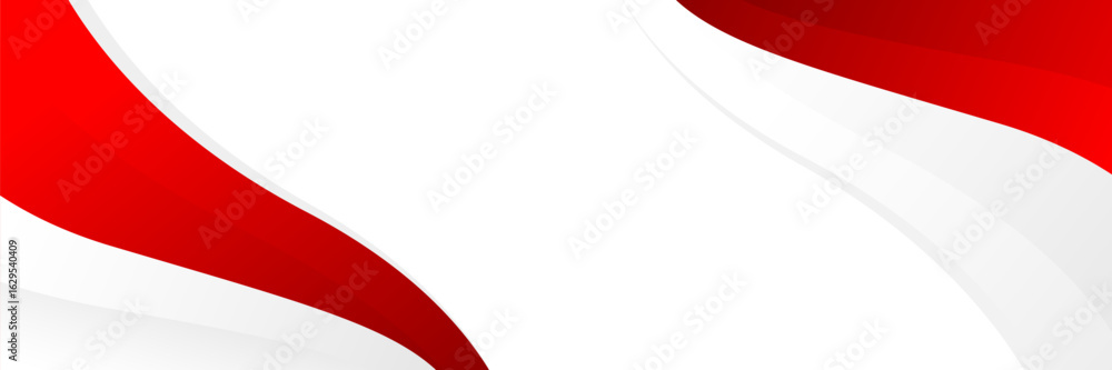 Naklejka premium Abstract red and white wave background. Modern Indonesian flag color theme. Minimalist patriotic banner design for Independence Day, national events, web headers, and more
