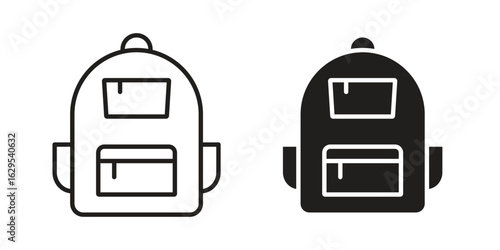 School bag icon. simple, flat, black, outline.