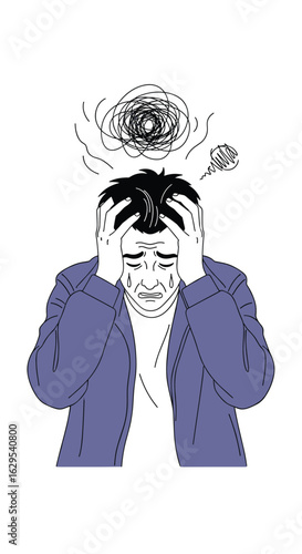 Man experiencing overwhelming stress and mental anguish holding his head tightly in despair