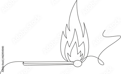 Burning matches one line continuous hand drawn doodle icon, simple line matches drawing sketch, design vector illustration.