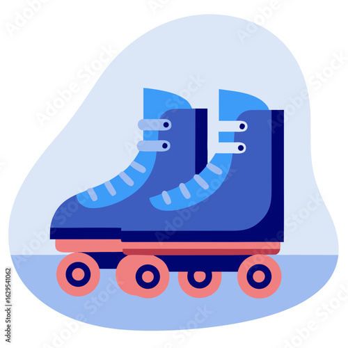 Rollerblades pair in blue color on abstract background  