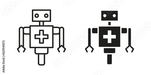 Robot assistant icon. simple, flat, black, outline.