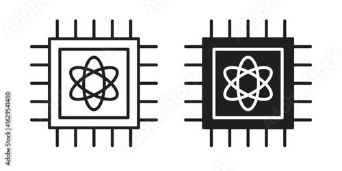 Quantum computing icon. simple, flat, black, outline.