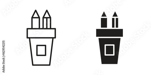 Pencil box icon. simple, flat, black, outline.