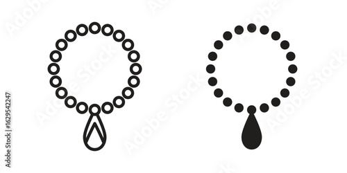 Pearl necklace icon. simple, flat, black, outline.