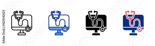 Telemedicine icon sheet multiple style collection