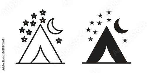 Night camping icon. simple, flat, black, outline.