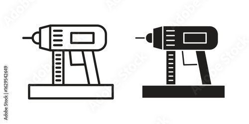 Nail gun icon. simple, flat, black, outline.