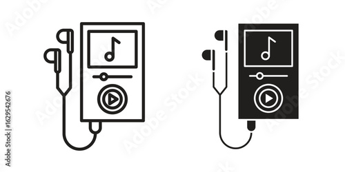Mp3 Player icon. simple, flat, black, outline.