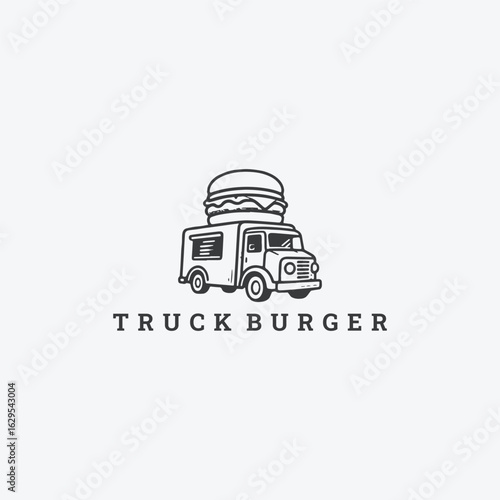 Truck burger logo style icon design template vector illustration