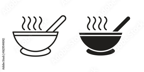 Japanese soup bowl icon. simple, flat, black, outline.