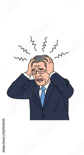Senior businessman experiencing extreme stress and mental anguish holding his head in despair