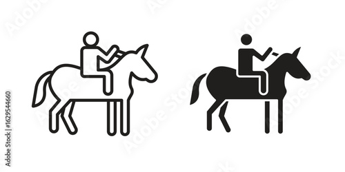 Horse riding icon. simple, flat, black, outline.