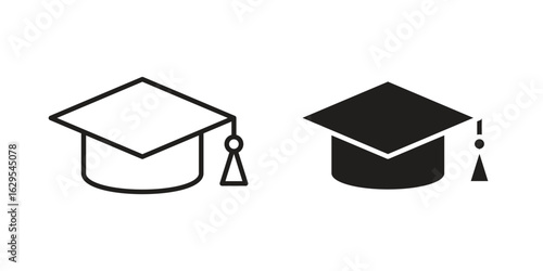 Graduation hat icon. simple, flat, black, outline.