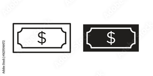 Dollar notes icon. simple, flat, black, outline.