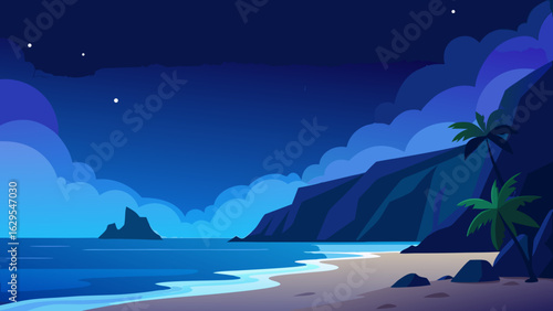 tropical beach night scene