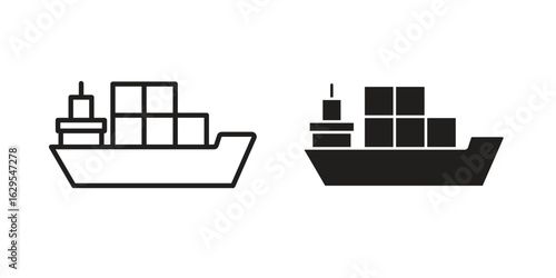 Container ship icon. simple, flat, black, outline.