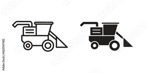 Combine harvester icon. simple, flat, black, outline.