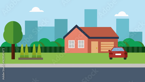 suburban parking driveway hedges