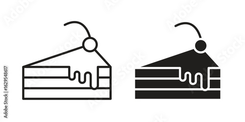 Cake piece icon. simple, flat, black, outline.