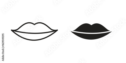 Big lips icon. simple, flat, black, outline.
