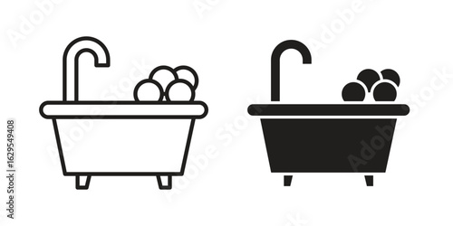 Bathtube icon. simple, flat, black, outline.