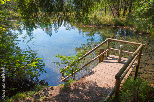 Konstfotografi lookout platform at natural founts Sieben Quellen, destination Eschenlohe, bavar
