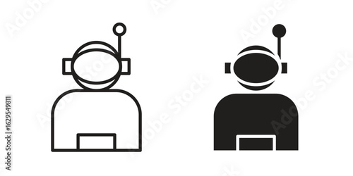 Astronaut user icon. simple, flat, black, outline.