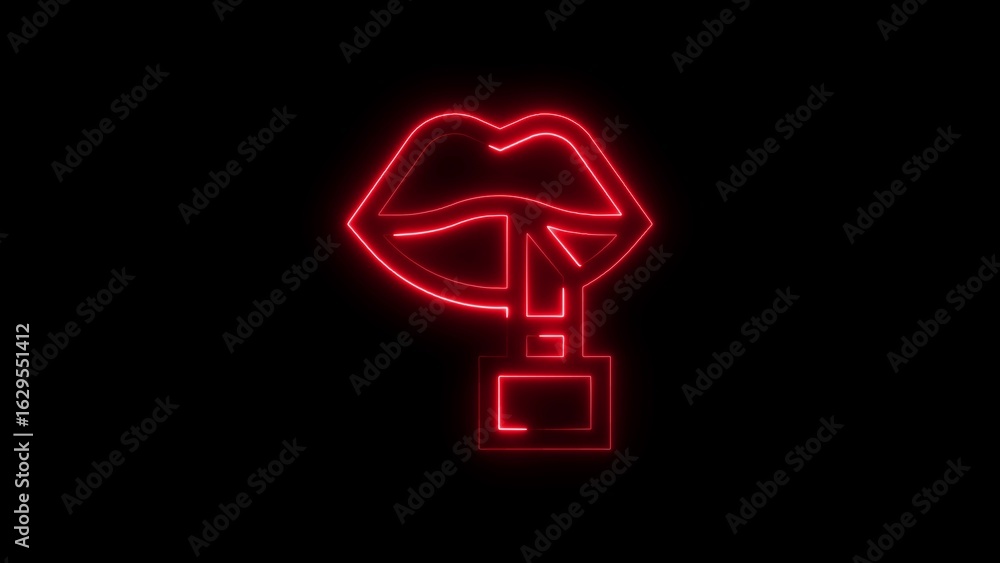 Red neon lipstick symbol on black background illustrating beauty fashion and cosmetics Red neon lipstick symbol on black background illustrating beauty fashion and cosmetics