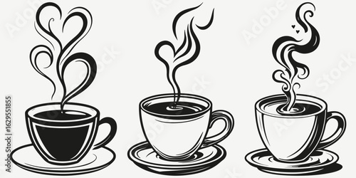 coffee cup with heart smoke sketch illustration vector