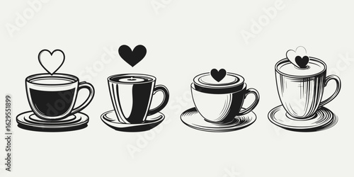 coffee cup with heart sketch illustration vector