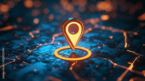 3D map pin location icon for GPS navigation or travel displayed in digital style