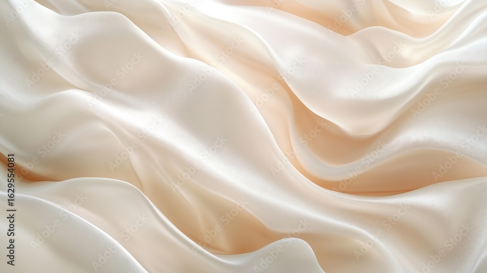 Obraz premium A close-up image of smooth, flowing silk fabric in soft beige tones. The luxurious texture creates a sense of elegance and sophistication, perfect for fashion or design projects.