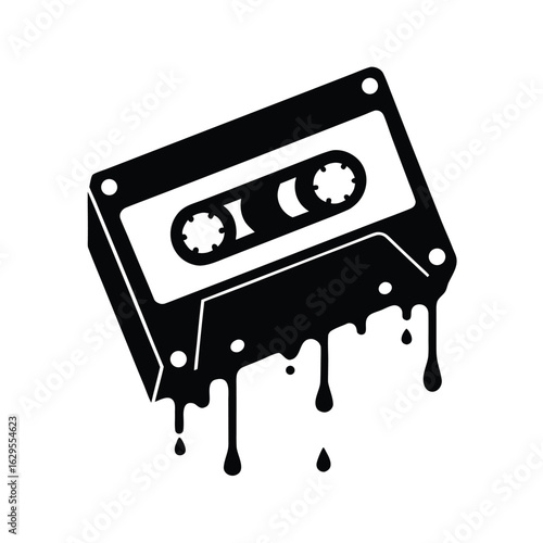 Retro Cassette Tape Melting into Pixels Art
