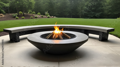 Outdoor Concrete Fire Pit with Bench