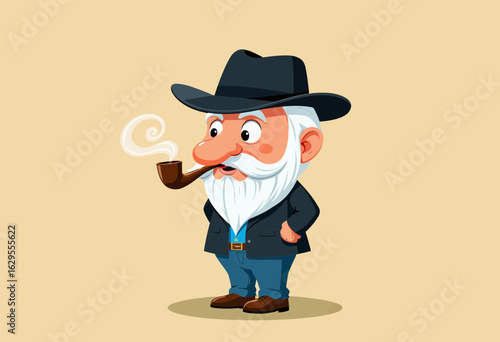 Cartoon elderly man smoking pipe while standing in casual pose  