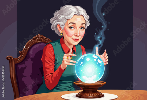 Elderly woman gazing into crystal ball while predicting future  