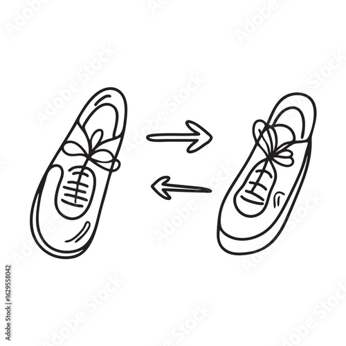 doodle illustration a left shoe and a right shoe pointing at each other