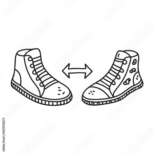 doodle illustration a left and right shoe aligned toe to toe