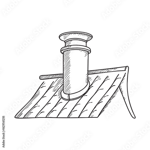 Doodle illustration of a roof vent emerging from neatly laid shingles