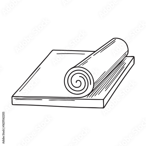 Doodle illustration of rolled wood veneer resting on a workbench