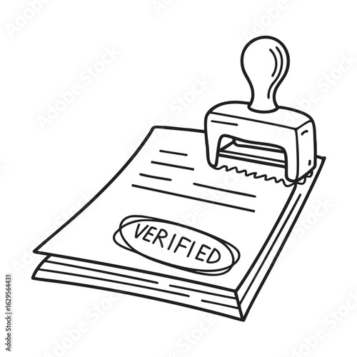 doodle illustration of a bold verified stamp being applied on a paper document