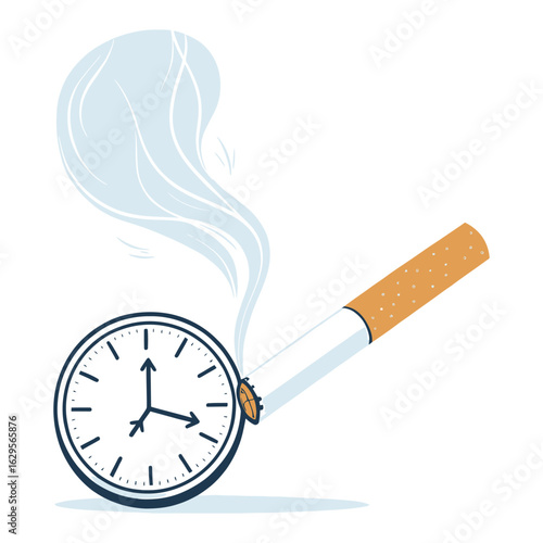 Time to Quit: A conceptual illustration depicts a cigarette intertwined with a clock, symbolizing the correlation between smoking and the loss of time and health.
