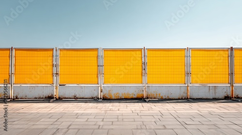Wallpaper Mural Bright construction site fence with yellow panels under clear sky in daytime Torontodigital.ca