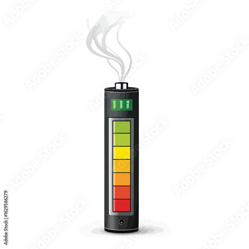 Battery Illustration: A vibrant illustration presents a battery, its energy levels visually represented, while subtle smoke curls suggest consumption and potential depletion.