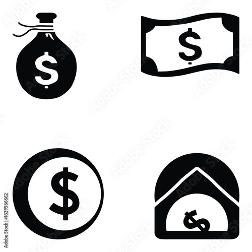 Financial Icons Collection. Budget, Savings, and Investment Dollar Set