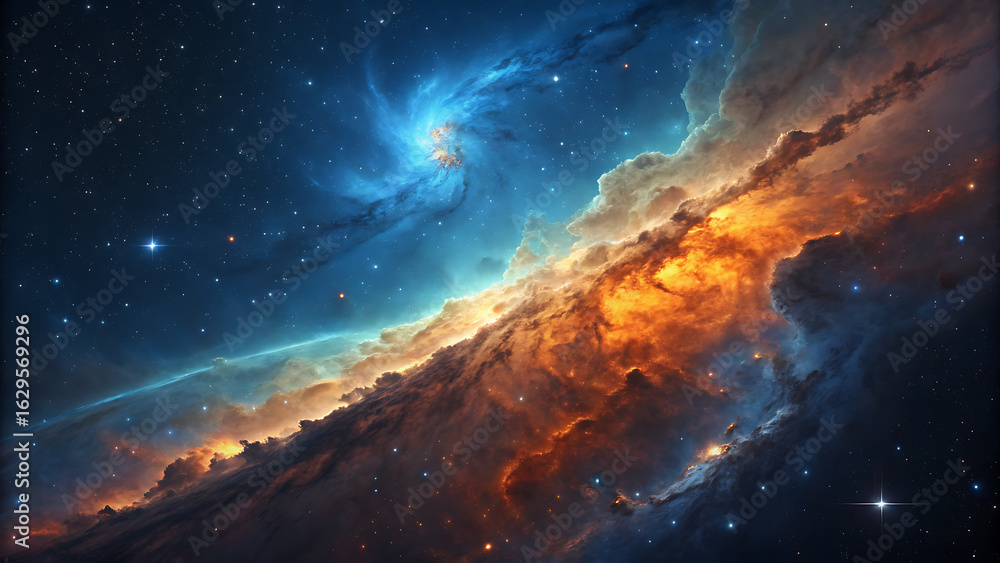 Fototapeta premium A mesmerizing nebula swirls with vibrant colors and energy, creating a breathtaking cosmic spectacle in the vast expanse of space